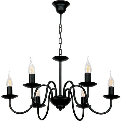 Lámpara colgante, araña, candelabro, negro clásico 15-510/6 candelas