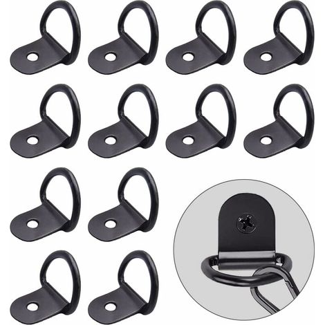12 Stück Edelstahl-Festring, D-Ring, fester Anhänger, fester Ring, Motorrad, LKW, Kajak, Auto, Elektrowerkzeuge, Camping, Hängematte, Holz, Schwarz (1/5)