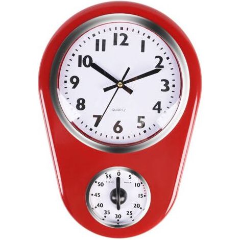 Horloge Murale de Cuisine avec Minuterie Horloge Murale de Cuisine Rouge Verre Abs Rouge Vintage Mur Grande Horloge de Surveillance Maison Minuterie de Cuisine (1/5)