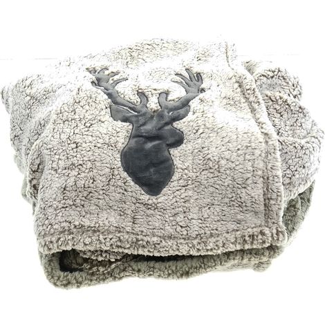 Kaemingk Weihnachtskuscheldecke Hirsch Grau 130 x 170 cm - Polyester & Samt (1/3)
