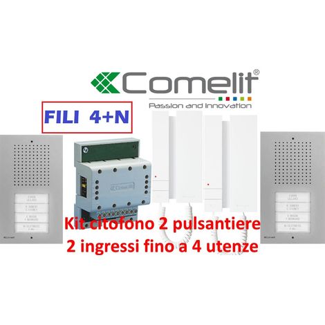 KIT CITOFONO DOPPIA PULSANTIERA 2 INGRESSI BIFAMILIARE COMELIT KCA5061 4 FILI