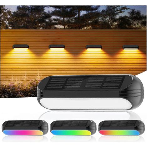 Lot de 4 lampes solaires d'extérieur pour clôture de jardin, avec modes blanc chaud et multicolore (1/5)