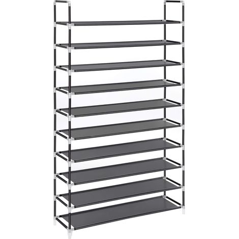 SONGMICS Scarpiera Scaffale a 10 Ripiani Capacità Fino a 50 Paia di Scarpe Scaffali portascarpe Cabina Guardaroba In Acciaio Tessuto Nero 100 x 29 x 175 cm LSR10H (1/5)