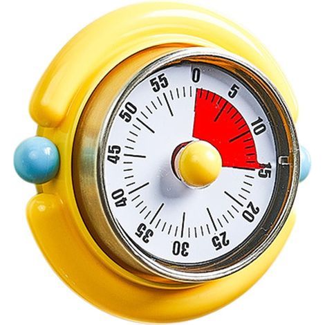 Gelber mechanischer Küchentimer mit 60 Minuten Laufzeit, visueller Countdown-Timer, zum Kochen und Lernen, batterielos für den Gebrauch zu Hause und im Büro. (1/4)