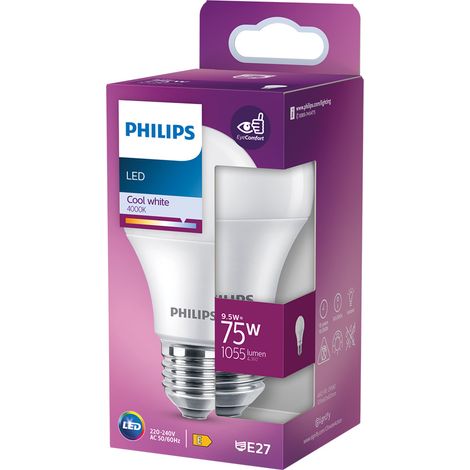 LAMPADA A LED 'GOCCIA' NATUR. 4000K 9,5 W=75W E27 - 1055 lm- 4 pezzi - PHILIPS