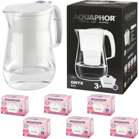 Jarra filtrante Aquaphor Onyx de 4,2 L, blanca, grande + 6 filtros Maxfor Mg (1/5)