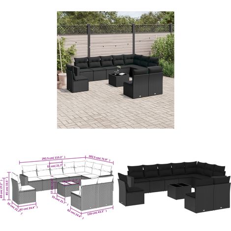 11-tlg. Garten-Sofagarnitur mit Kissen Schwarz Poly Rattan - Gartenmöbel - Outdoor Möbel - Lounge Set - Rattan Sofa - Esstisch - Home & Living (1/3)