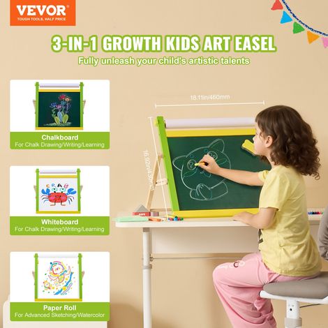 Chevalet d'Art Enfants 3-en-1 Tableau Magnétique Blanc Noir Double Face, Planche à Dessin Bois Portable Pliable avec Accessoires, S… (1/5)