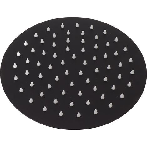 Pommeau de douche ultra-mince effet pluie cascade en acier inoxydable, rond et noir, 20 cm (8 pouces). (1/5)