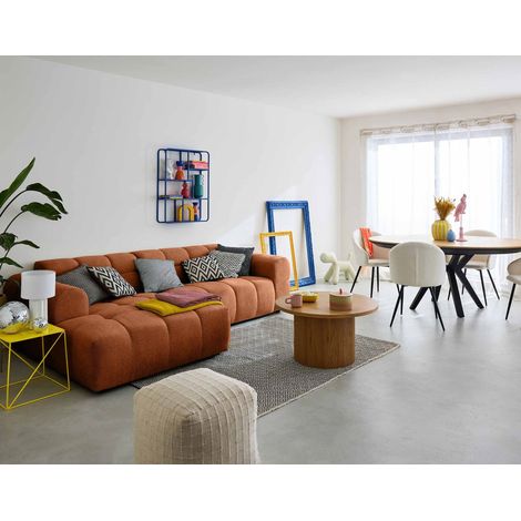Lisa Design – Canapé d'angle gauche 4 places en tissu texturé – Design contemporain – Dimensions 262x152cm – Couleur rouille