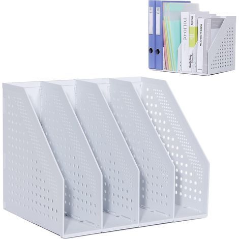 Foldable Magazine Rack, Office Magazine Rack with 4 Compartments, Large Capacity Magazine Files, A4 Vertical Paper Storage, Light Gray (1/5)