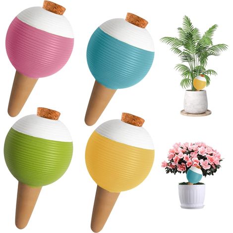 Lot de 4 cônes d'arrosage en argile de 430 ml pour plantes d'intérieur, jardinières de balcon et plantes en pot (1/5)