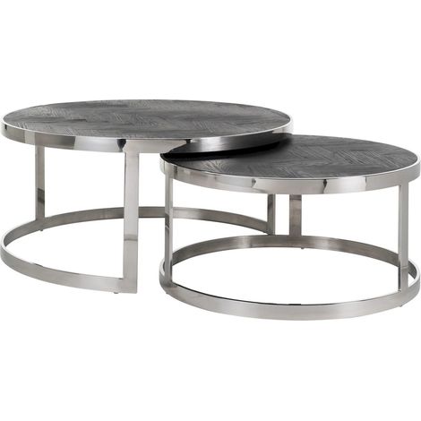 Tables gigognesbone lot de 2 - Noir sur piètement argenté (1/3)