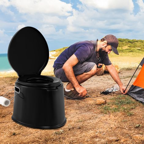 Toilette Portable Toilette Légère D'extérieur et D'intérieur avec Seau Intérieur Amovible Porte-papier de Toilette Amovible Noir (1/3)