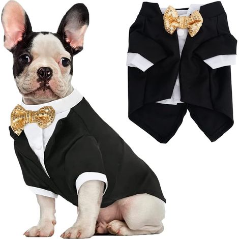 Ensemble chemise smoking et nœud papillon pour animaux de compagnie - Tenue de cérémonie pour mariages et fêtes pour chiens et chats de petite, moyenne et grande taille (1/5)