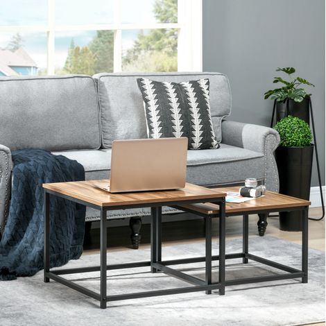 Tavolino basso gigogne 2 pezzi, stile industriale, legno naturale e acciaio, DESVIAE (1/5)