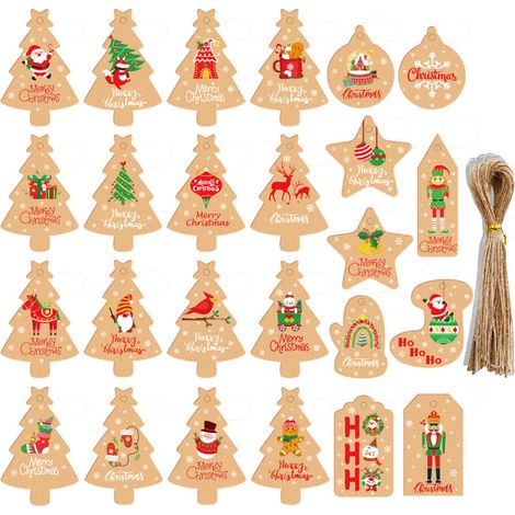 Etiquette De Noel - Etiquette Accrochable Avec Corde Pour Arbre De Noel - Décoration De Fêtes - Lot De 24 (1/5)