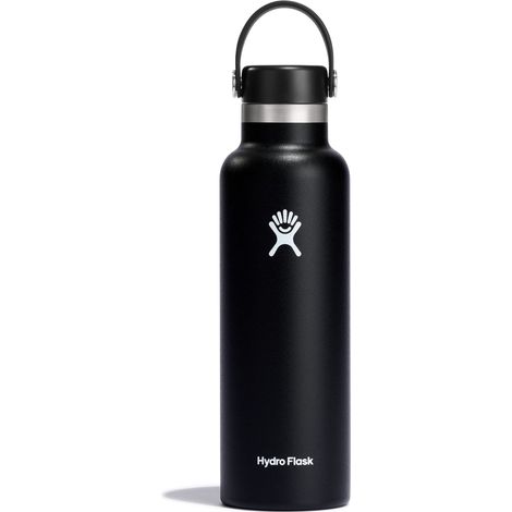 Hydro Flask - Standard Mouth - Bottiglia d'acqua da 621 ml (21 oz) - Acciaio inossidabile con isolamento sottovuoto, coperchio a prova di perdite e rivestimento in polvere - Standard Mouth - Black (1/5)