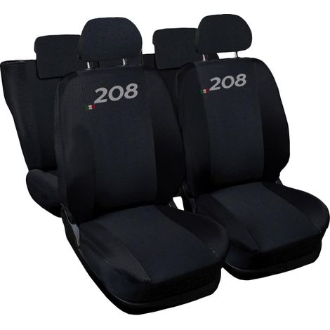 Lupex shop - Coprisedili Auto Compatibili per 208, Made In Italy, set di copri sedili anteriori e posteriori con copri poggiatesta incluso, tessuto poliestere, colore - Nero\Nero (1/4)