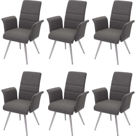 [JAMAIS UTILISÉ] 6x chaise de salle à manger HHG-709, chaise avec accoudoir, tissu/textile acier inoxydable brossé, gris (1/5)