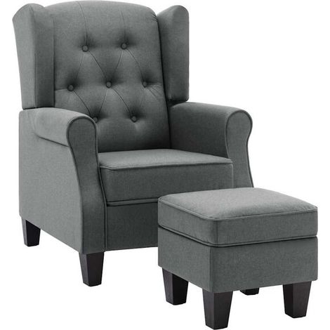 Fauteuil avec repose-pieds, tissu gris clair (1/5)