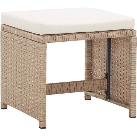 Tabouret de jardin tissu crème et résine beige Reli - Lot de 2 (1/2)