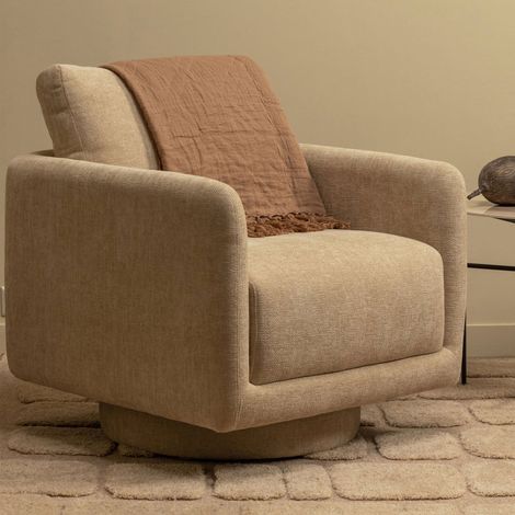 Fauteuil pivotant 78x79x64 cm en tissu chenille écru