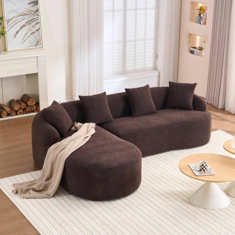 Canapé d'angle gauche 243x150x67 cm marron, chaise longue, chenille, sans montage MEUBLIV (1/5)