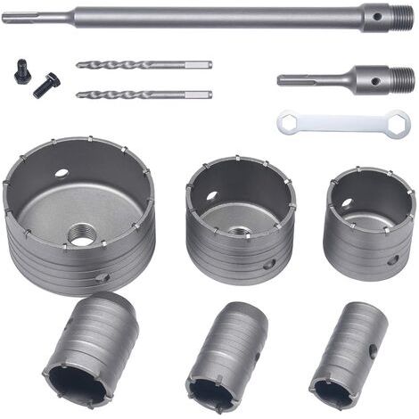 Scie à Cloche Trépan, Set de Scies Cloches, 10 PCS Trépan Béton SDS Tige d'Extension Pointe en Carbure de Tungstène- Ø35mm, 40mm, 50mm, 65mm, 80mm et 110mm, Haute Qualité (1/5)
