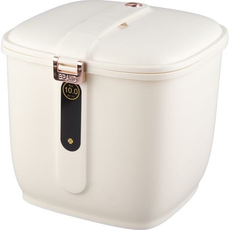 Distributeur de riz étanche grande capacité 10 kg, pot de stockage de céréales hermétique blanc crème (1/5)