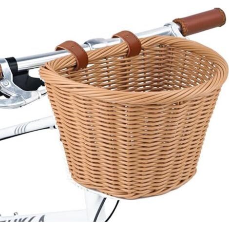 Stilvoller, gewebter, halbrunder Fahrradkorb für den Lenker von Erwachsenenfahrrädern mit verstellbaren Lederriemen, wasserdichter Aufbewahrungskorb – 28 x 23,5 x 19,5 cm, braun (1/5)