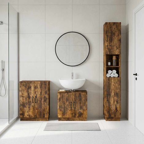 vidaXL 3 Piece Bathroom Cabinet Set HOORN Smoked Oak Engineered Wood (1/5)
