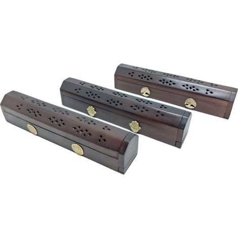 Set de 3 cajas portaincienso de madera oscura tipo cofre 30,5 cm (1/5)
