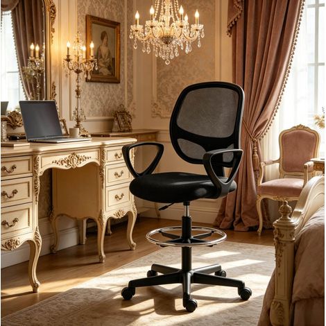 Sedia da ufficio ergonomica con poggiapiedi, altezza regolabile, nera (1/5)