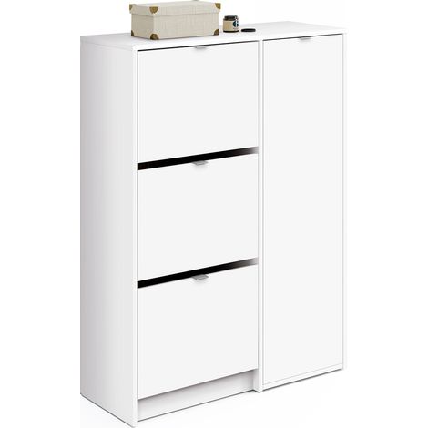 Meuble à chaussures coloris blanc brillant - Hauteur 122 x Longueur 85 x Profondeur 37 cm -PEGANE-