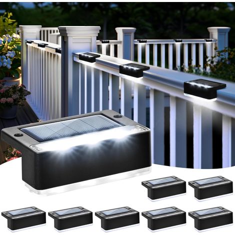 Lot de 8 lampes solaires d'extérieur blanches pour escalier, lampes solaires étanches, éclairage LED pour escaliers extérieurs, marches, clôture, jardin, cour, décoration (noir,blanc froid) (1/5)