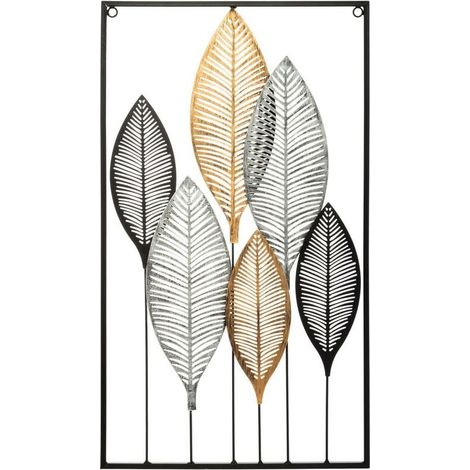 Décoration murale feuille en métal 37x65cm (1/3)