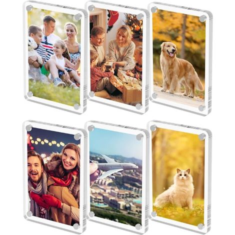 Juego de 6 marcos de fotos magnéticos para nevera, imanes para marcos de fotos acrílicos de 6 x 9 cm, mini marcos de fotos para Polaroid, marco magnético transparente de doble cara para Instax Fujifil (1/4)