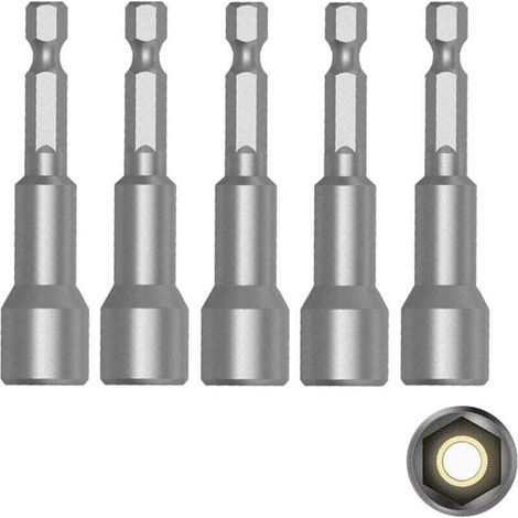 Porte Embout Magnetique, 10 mm 1/4" Hexagonal Douille Visseuse avec Rainure à Changement Rapide pour Perceuse Main électrique/Perceuse Lithium/Tournevis Pneumatique/Embout Visseuse a Choc - 5 Pcs (1/4)