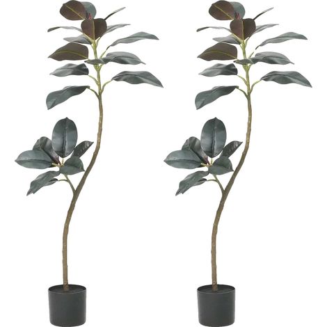 Árbol de caucho artificial, 120 cm de altura, hojas lisas, apto para uso interior/exterior, no requiere maceta específica, bajo mantenimiento. (1/5)