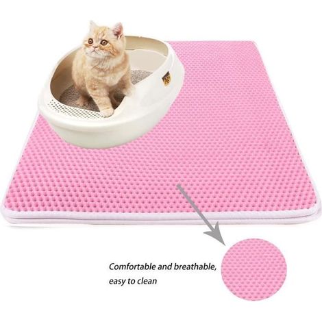 1 tapis litière chat double couche, pliable 60x42 cm, trou diamant 12 mm, EVA non toxique, pour bac à litière intérieur (1/4)