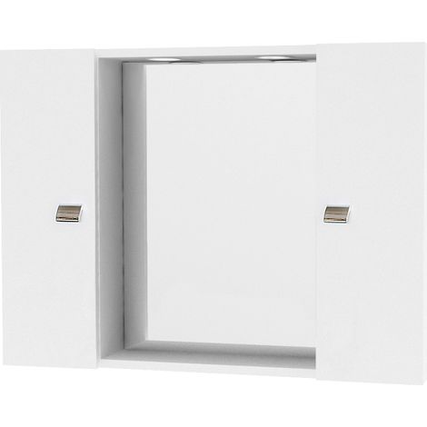 SPECCHIO DA BAGNO IN LEGNO LACCATO BIANCO MOD.960 CON 2 ANTE 77x16x57H CM (1/6)