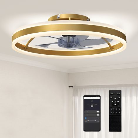 HOMCOM Ceiling Fan with Light and Remote, 3 Colour Temperatures, 50cm, Gold