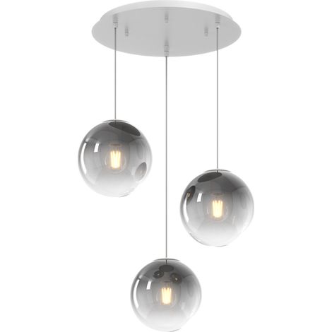 Lampadario Moderno Big Eclipse Metallo Bianco Vetro Fumè 3 Luci E27
