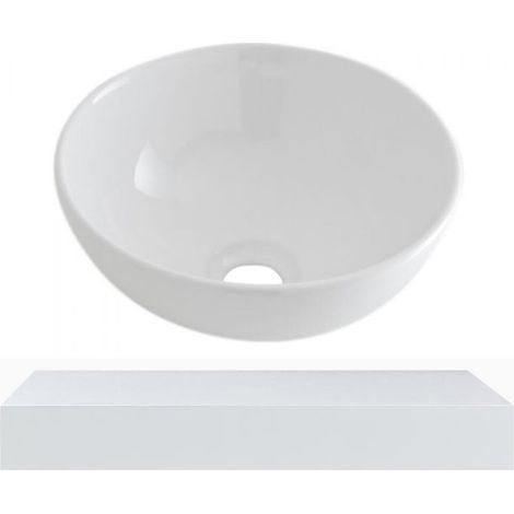 Milano Lurus 600mm Wall Mounted Bathroom Floating Shelf - White (Round Basin) (1/5)
