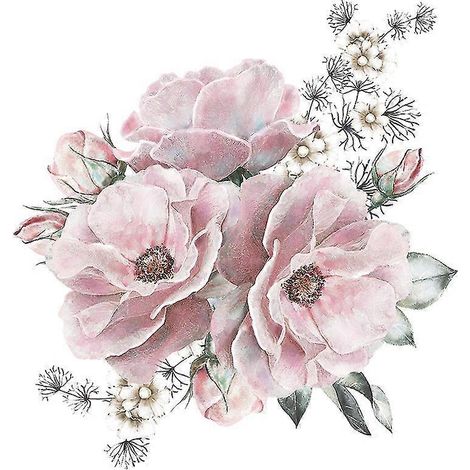 Sticker mural décoratif à motif fleurs roses Ghyt, amovible et à faire soi-même, 1 lot (1/5)
