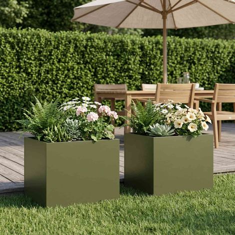 Cache-pot de jardin 2 pc Vert olive 40 x 30 x 30 cm (1/5)