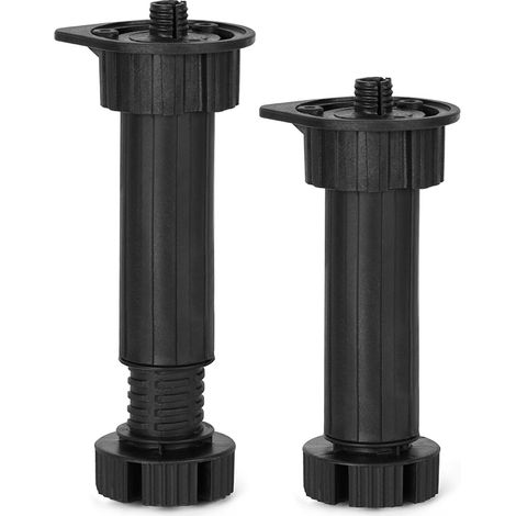 Pied Réglable Pour Meuble De Cuisine, Modèle 408, En Abs Noir, ø49 X 138/158 Mm, Blister 4 Unités