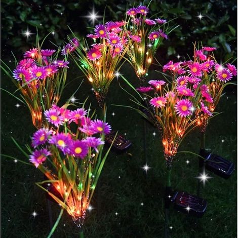 Lot de 2 lampes solaires extérieures en fleurs de marguerite Soie résistante Éclairage automatique 8-10h IP67 étanche Panneau solaire polycristallin (1/5)