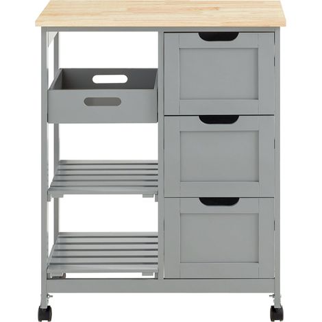 SoBuy Carrello Cucina Credenza da Cucina o Bagno con 3 cassetti e 1 Cestino L68P38A85 cm colore grigio FKW79-HG